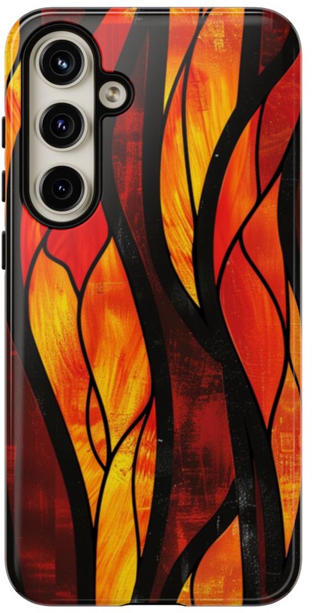Glas-in-Lood Vlammen Design – Telefoonhoesje Geschikt voor Samsung Galaxy S24 Plus