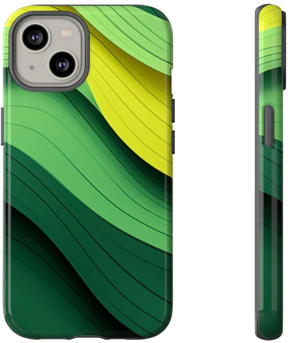Groen-Geel Golvenpatroon – Telefoonhoesje Geschikt voor iPhone 14