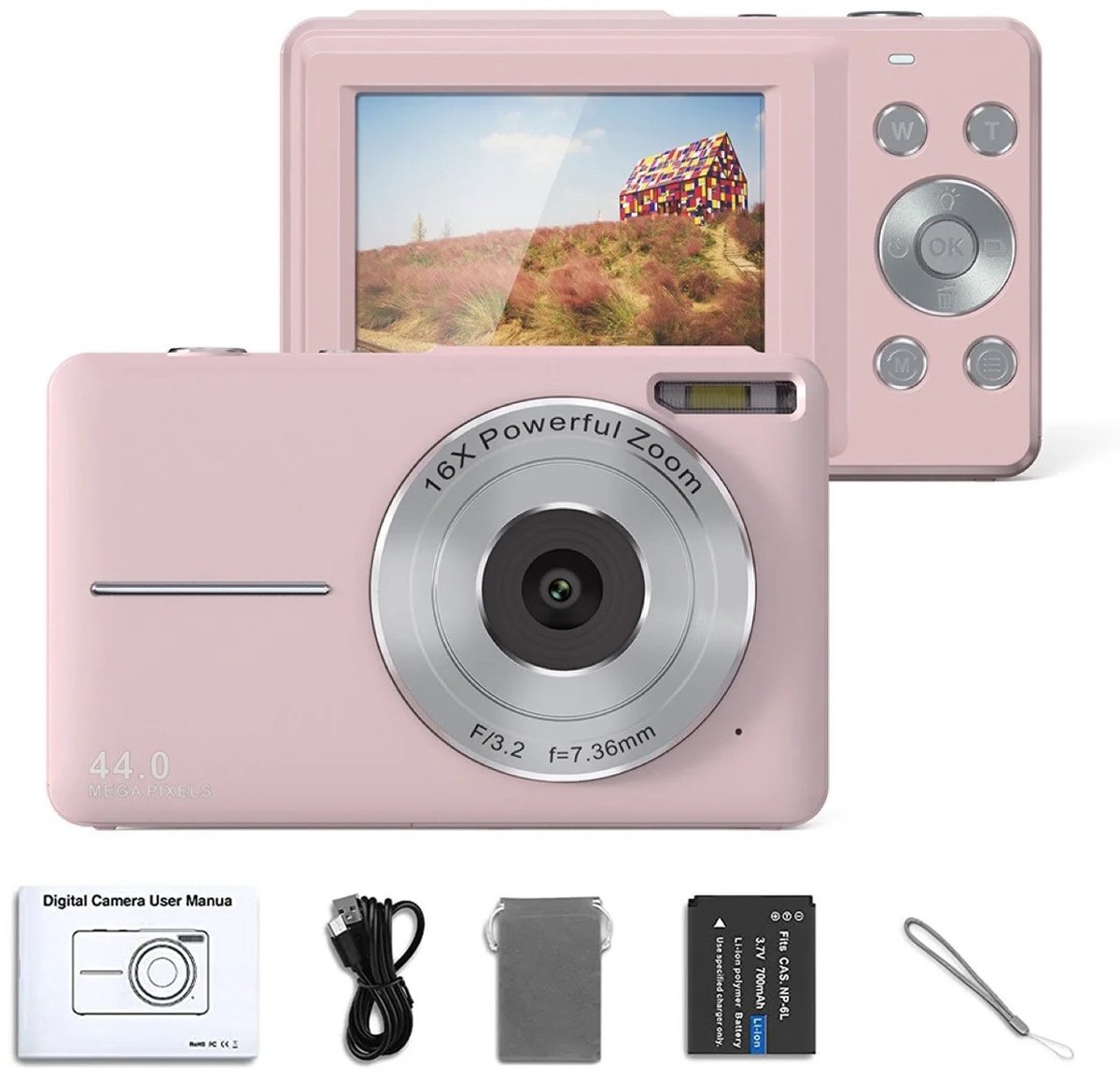 Digitale Camera - Fototoestel - Fotocamera - Compact Camera - Vlog Camera - Voor Kinderen - Beginnersvriendelijk - Roze - Inclusief 32GB SD-kaart & Cameratas