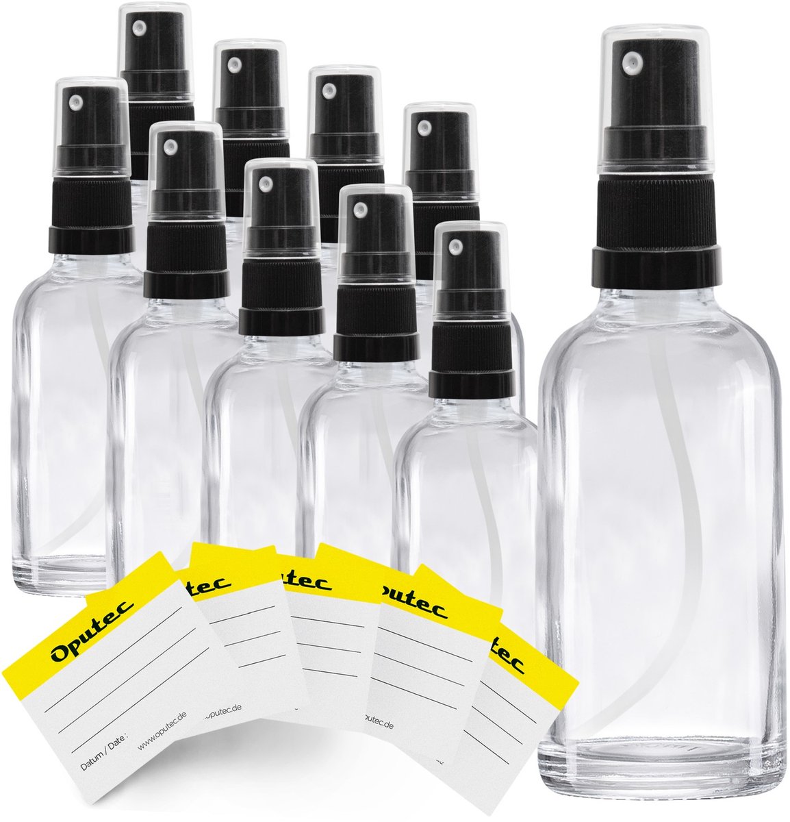 Oputec 10 x 30 ml sprayflessen – helder glas met fijne verstuiver & etiketten – lekvrij & handzaam