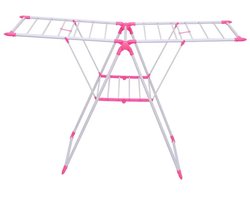 Stevig Inklapbaar Wanddroogrek – Ruimtebesparend Droogrek – Voor Binnen & Buiten – Kledingrek – Drooglengte 130 cm – Roze
