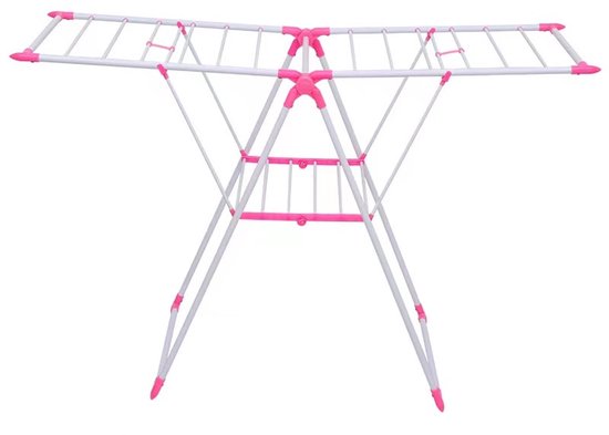 Stevig Inklapbaar Wanddroogrek – Ruimtebesparend Droogrek – Voor Binnen & Buiten – Kledingrek – Drooglengte 130 cm – Roze