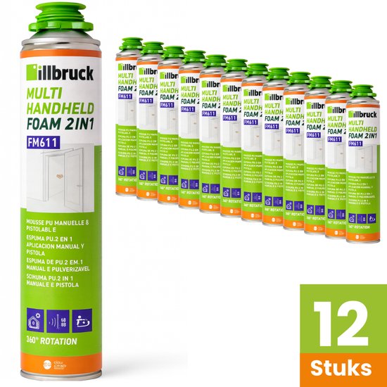 Illbruck Illbruck FM611 Multi Handheld Foam 2-in-1 – 12 Stuks – Purschuim 750ml – Isolatieschuim voor Thermische & Akoestische Isolatie – Hand- en Pistoolschuim
