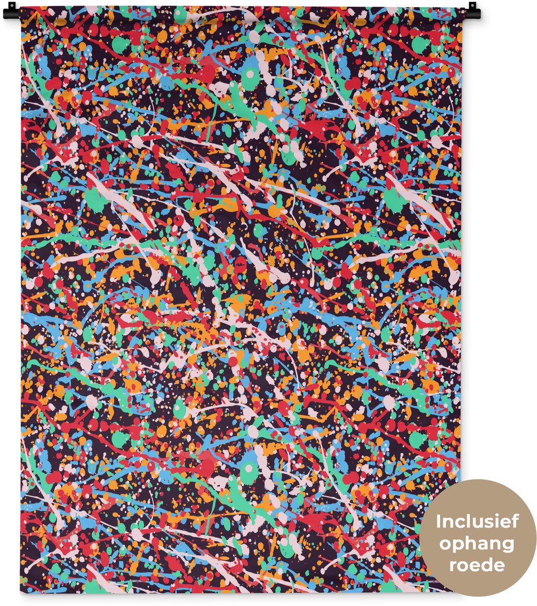 Wandkleed 90x120 cm - Wanddoek Spat - Abstract - Waterverf - Multi - Wandtapijt - Wandkleden