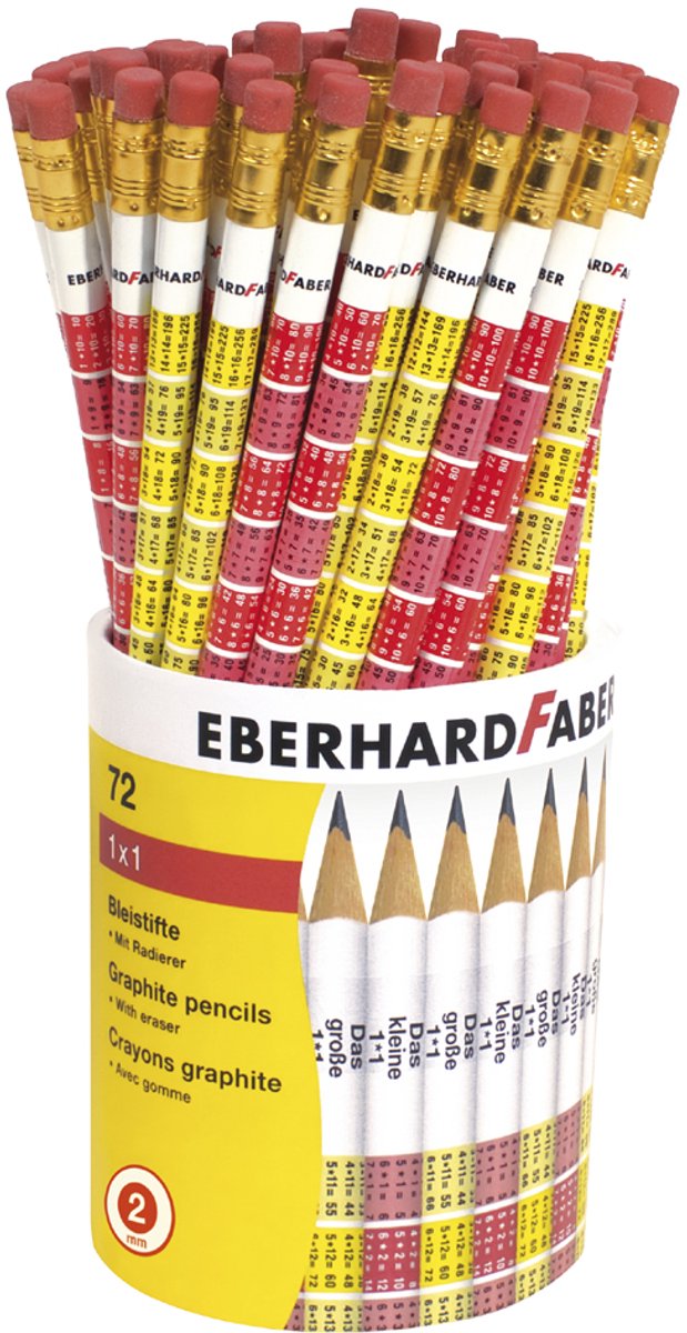EBERHARD FABER Potlood 1 x 1, met gum, B, 72 stuks in koker