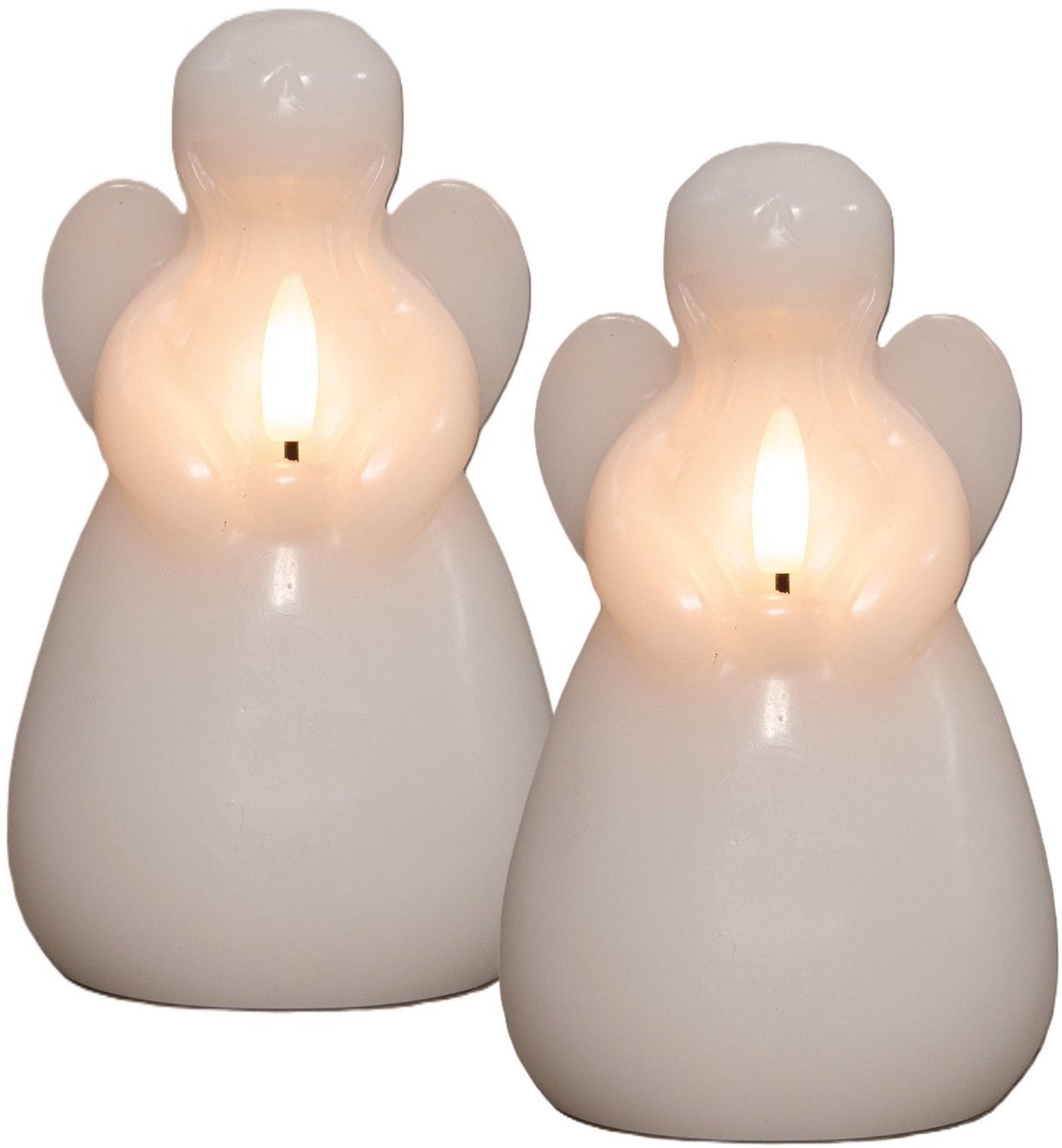 Anna's Collection LED kaars engel - 2x - wit - 14 x 8 cm - met timer - op batterijen - kerst - kerstkaarsen