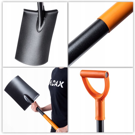 KADAX Spade, L: 125 cm, tuinspaten, tuinschep met stalen steel, schep, grafschep, grafschep voor tuin, plantenspaten, tuinspade met metalen handvat (plat, zwart/oranje) van Merkloos	 — afbeelding 3