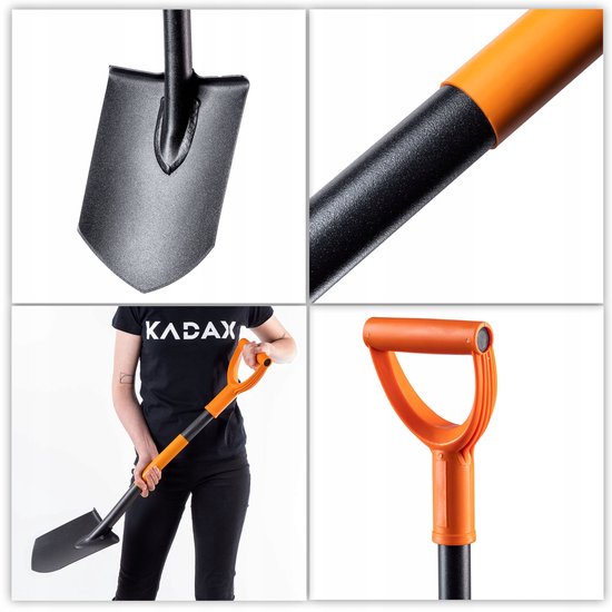 KADAX Spade voor pioniers, tuinspade met D-greep, tuinschep, schep met metalen steel, grafschep, grafschep voor tuin, tuinspade (86 cm, zwart/oranje) van KADAX — afbeelding 2