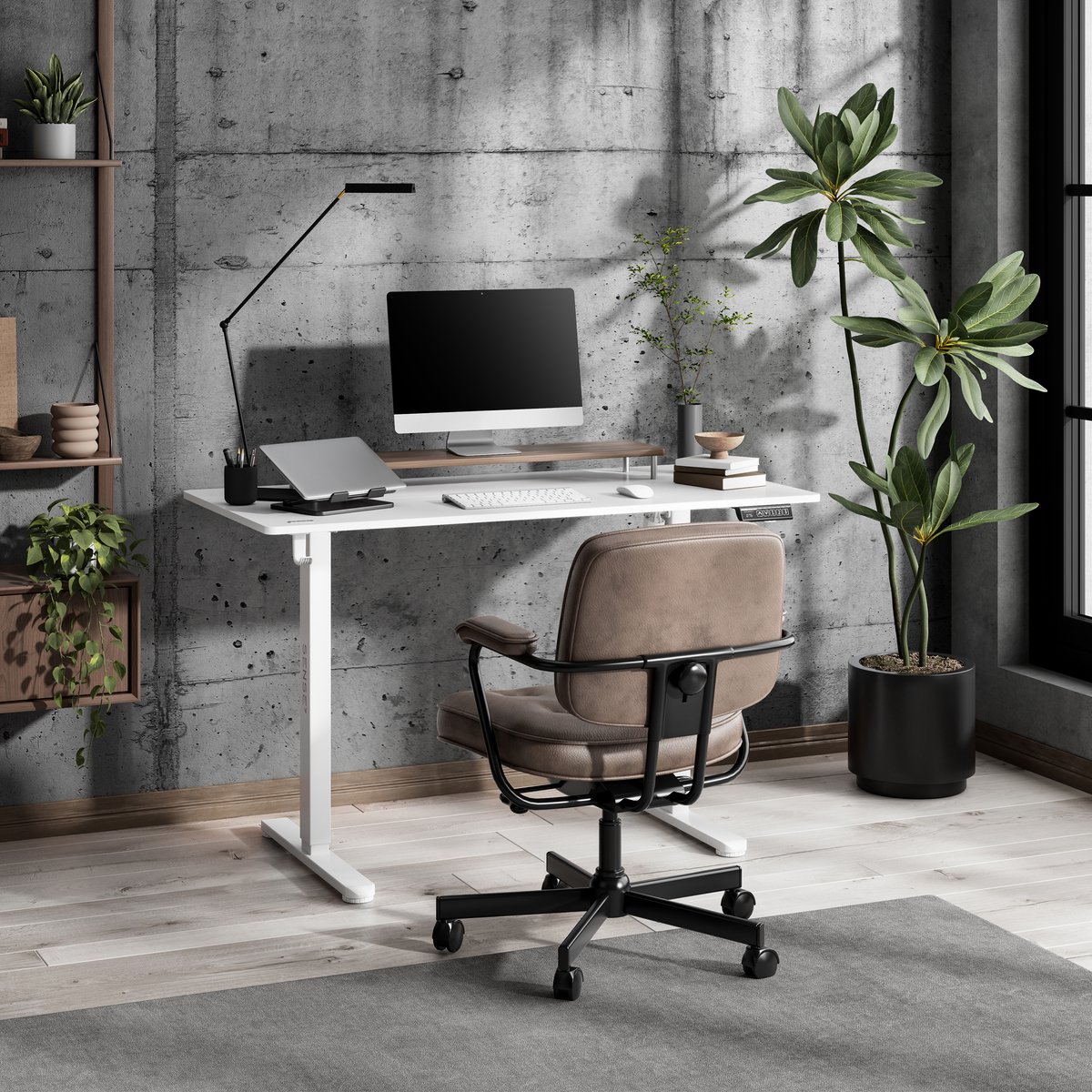 SENSE7 NOJO LIGHT - Zit Sta Bureau - 120 cm x 60 cm - Elektrisch bureau - Verstelbare bureau - Elektrische Hoogteverstelling - Hoogte 72-118 cm - Intelligent Bedieningspaneel - Wit thumbnail 4