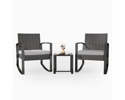 Xbro Tuinset – 3-delige Zitgroep met Rotan Stoel en salontafel , Weerbestendig en Ruimtebesparend – Outdoor loungeset – Balkonset voor Tuin, Terras en Zwembad – 60 x 50 x 80 cm – Grijs