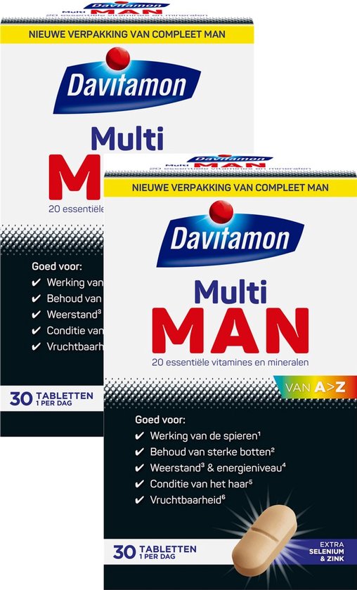 Davitamon Multi Man - met extra selenium en zink - multivitaminen man - 2x x30 tabletten - BUNDEL
