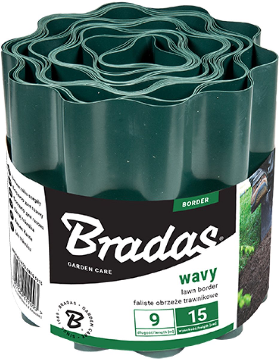 Bradas gazonrand, hoogte: 150 mm, lengte: 9 m, groen