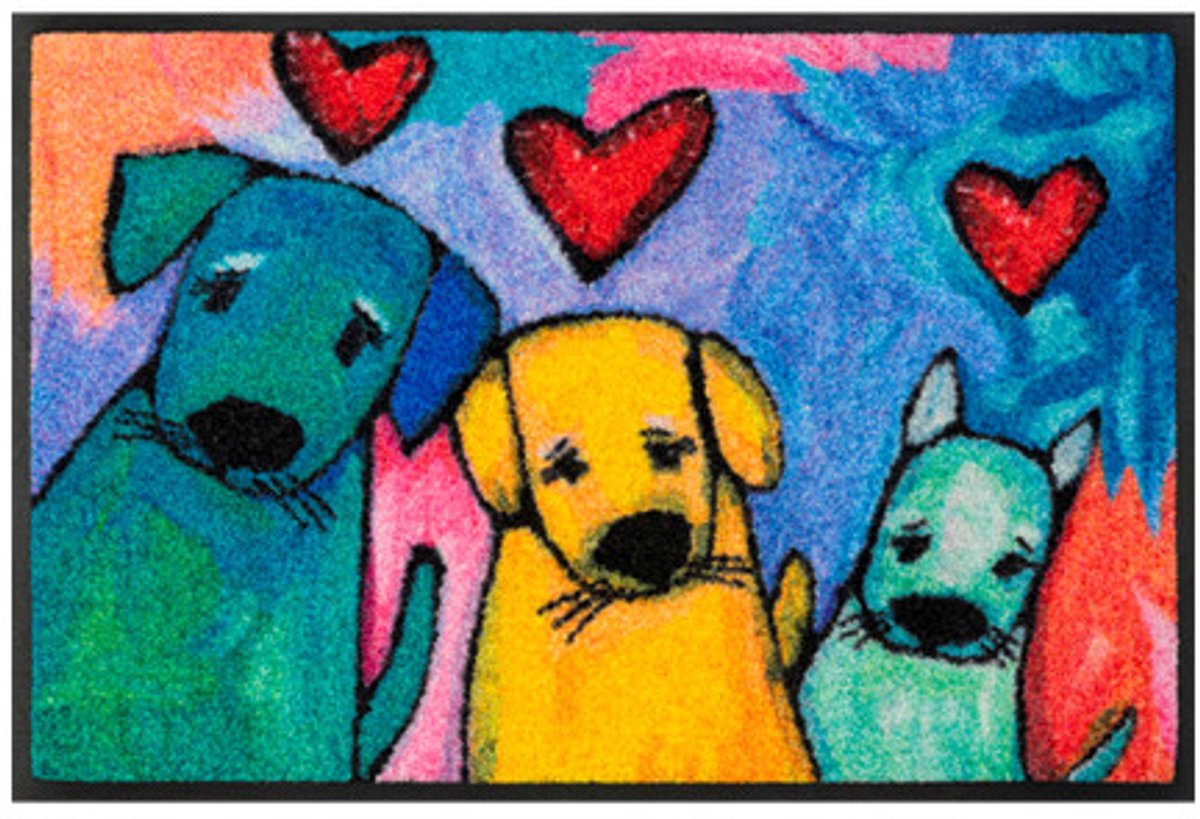Kleen-Tex Wash+Dry Design Wasbare Deurmat - Doggies - 40 x 60cm blauw