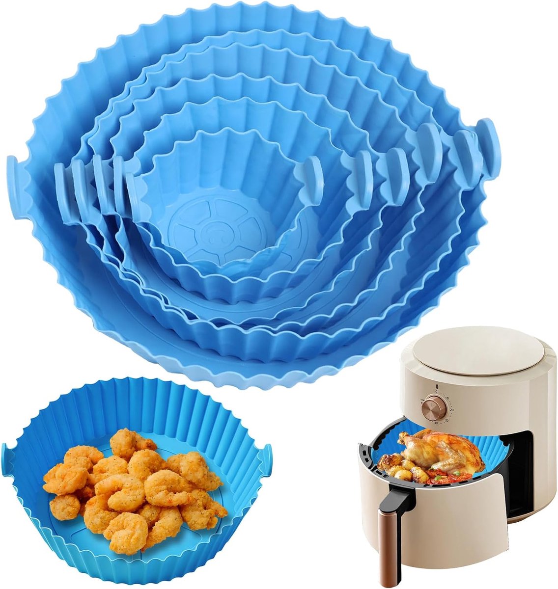 Set van 6 Herbruikbare Siliconen Bakmatten voor Luchtfriteuse