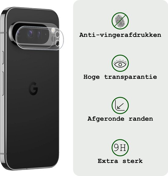 Zwarte smartphone met camera lens protector. Beschikt over anti-vingerafdruk, hoge transparantie, afgeronde randen.