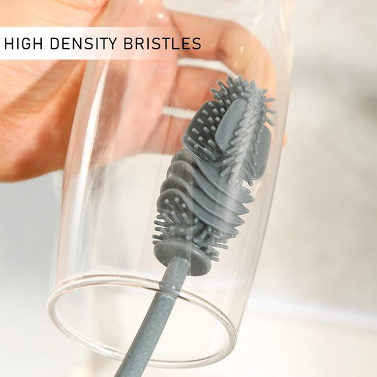 Flessenborstels 27,5 cm - 2 stuks, Siliconen Glazen Reinigingsborstel met Lange Handgreep voor Keukenflessen en Koffiekopjes van Merkloos — afbeelding 5