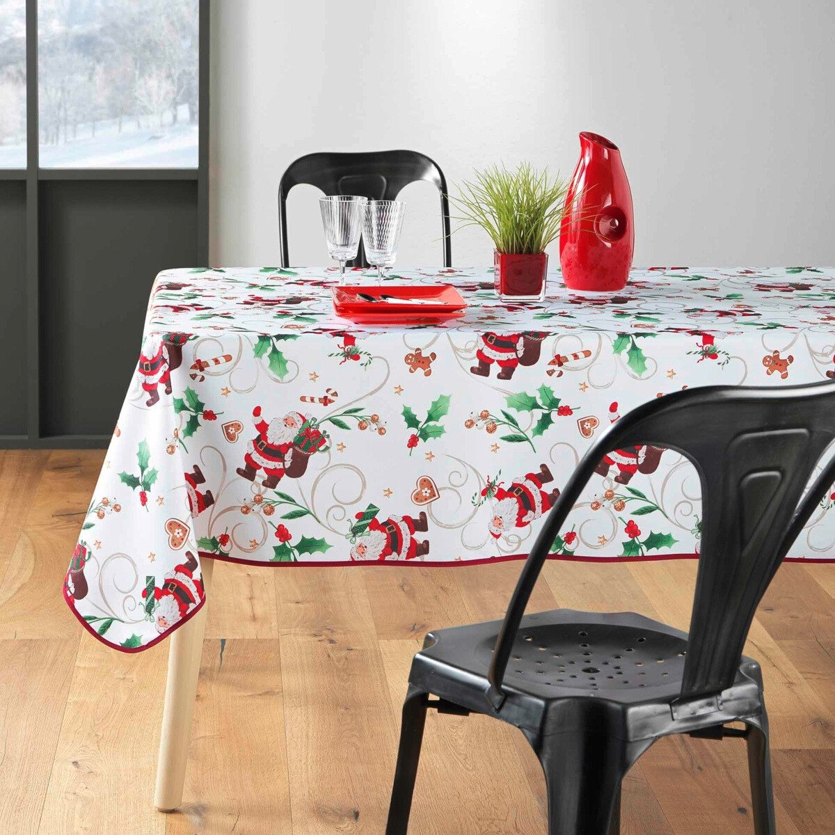 Rechthoekig kersttafelkleed - Vlekbestendig / Waterdicht materiaal - Witte Kerstman