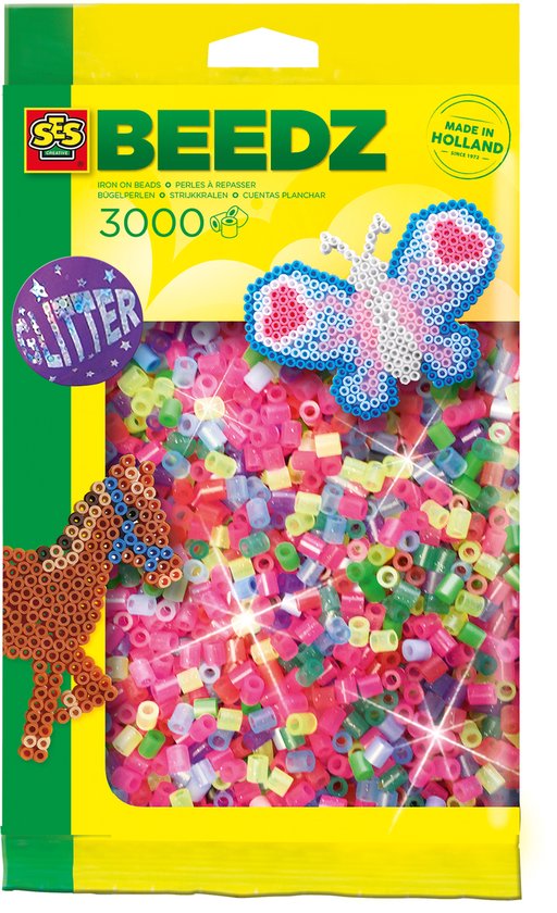 SES Creative - Beedz - Mix Glitter - Strijkkralen - 3000 Stuks - PVC Vrij - Vanaf 5 Jaar