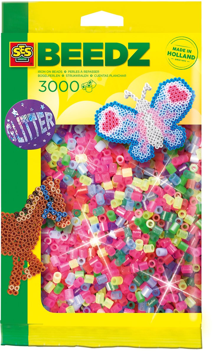 SES Creative - Beedz - Mix Glitter - Strijkkralen - 3000 Stuks - PVC Vrij - Vanaf 5 Jaar