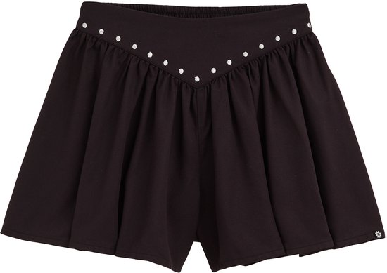 Zwarte short met V-vormige tailleband versierd met studs.