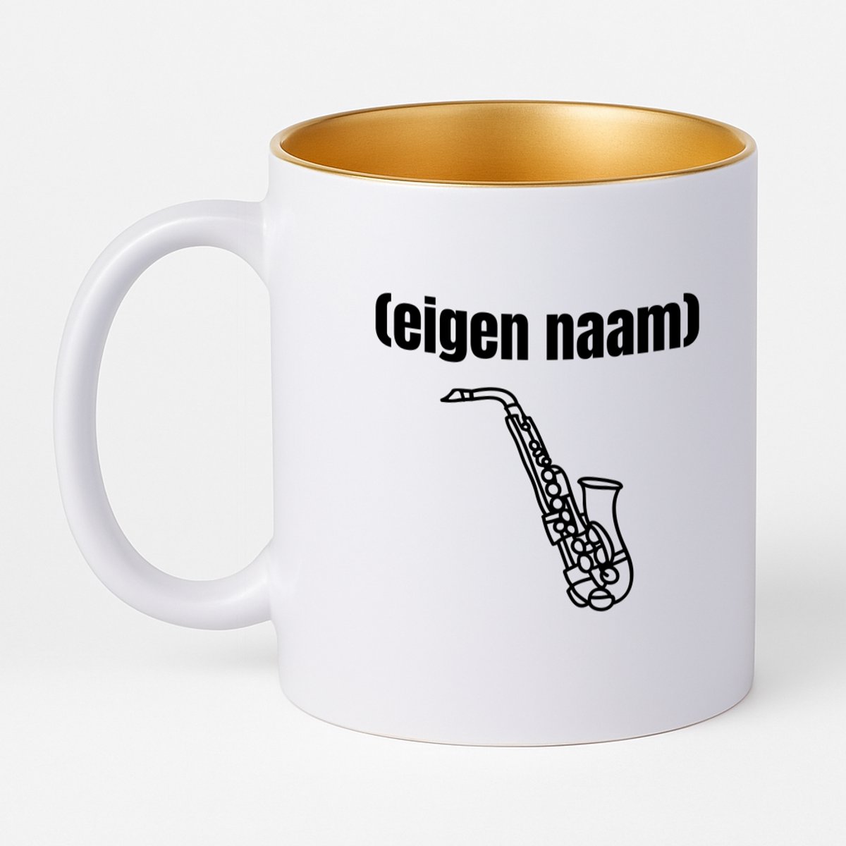 Hacebo® - saxofoon met eigen naam koffiebeker met goud kleurige binnenkant - Saxofoon - muziek liefhebbers - thee mok - koffie beker - iemand die houdt van saxofoons - verjaardag - cadeau - kado - koffiemok - 330 ML