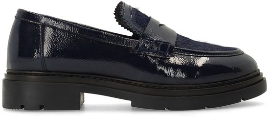 Foto: Manfield dames donkerblauwe lakleren loafers met pony hair maat 37