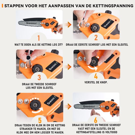 Grenintol Mini Kettingzaag - Kettingzaag - Draadloze Kettingzaag - Handkettingzaag - Snoeizaag - Takkenzaag - Elektrisch Kettingzaag Met 6000mAh/24V & Automatische Smering - Brushless Motor, 2 Kettingen + Opbergkoffer - Voor Snoeien, Houtbewerking van Grenintol — afbeelding 5