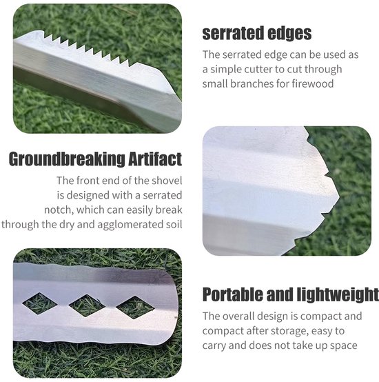 Ultralichte aluminium rugzakschep - Compact, draagbaar en multifunctioneel gereedschap met verlengde handgreep voor wandelen, kamperen en survivalkits (zilver) van The Friendly Swede. — afbeelding 5