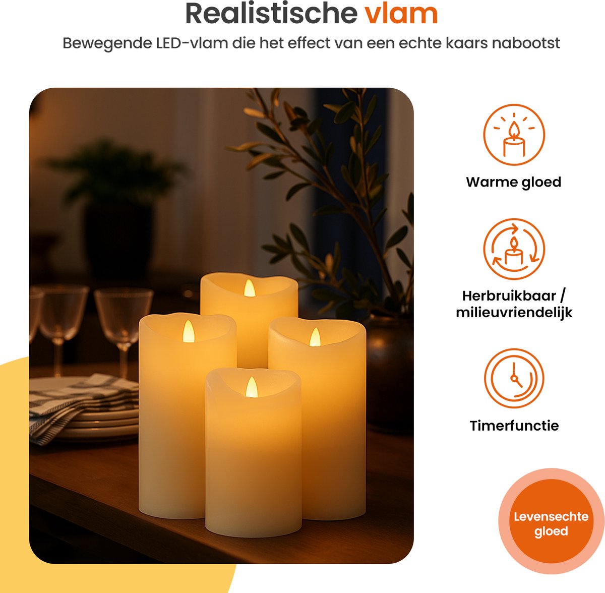 Goliving Led Kaarsen Met Afstandsbediening - Ø5,5 cm - Bewegende Vlam - Dimbaar - Timer Functie - Echte Wax - 2x Afstandsbediening - Set van 9 — cadeau in Wonen & Interieur - foto 6