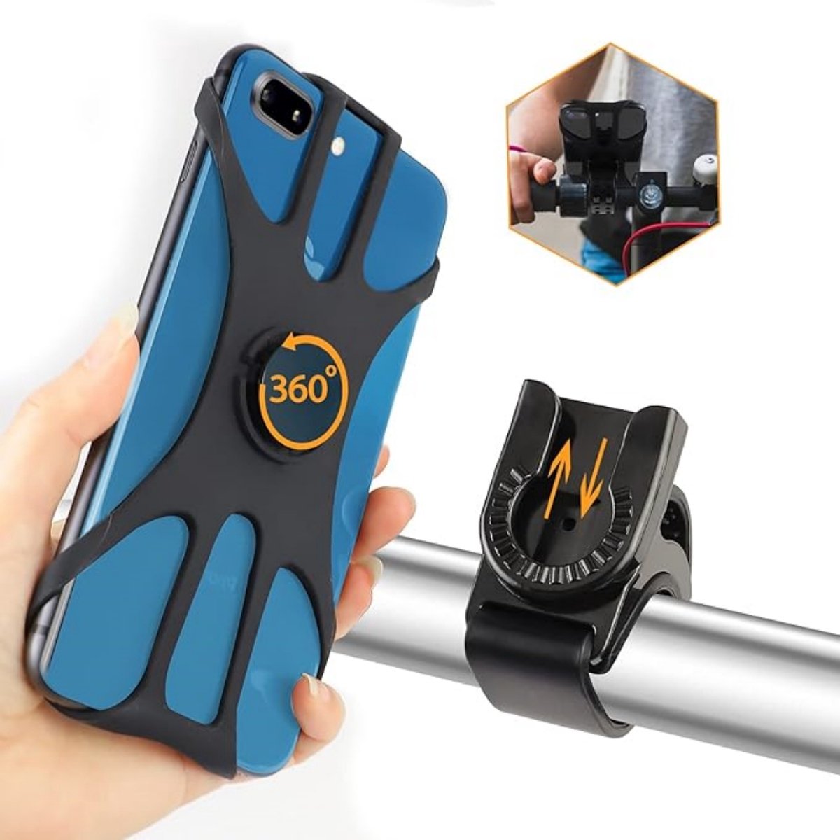 EXCITAT Telefoonhouder - Fietstelefoonhouder - Universeel - 360° draaibaar - Verstelbaar - Geschikt voor fiets- en motorsturen - Geschikt voor iPhone, Samsung en smartphones van 4,5-7,0 inch - Zwart
