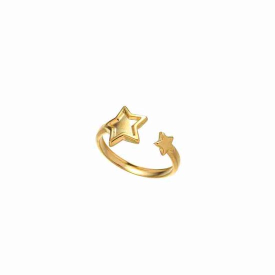 Goudkleurige ring met twee sterretjes, een grote en een kleine.