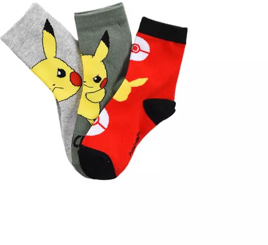 Lot de 3 paires de Chaussettes Pokémon – Chaussettes Pikachu pour enfants – Taille 23/26