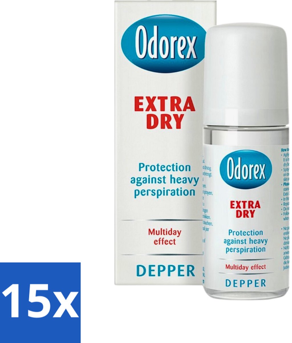 15 x Odorex Depper - Deodorant Roller - Extra Dry - Krachtige Bescherming - 50 ml - Extra Dry - Overmatig Zweten - Droge Oksels - Deodorant Roller - Krachtige Bescherming