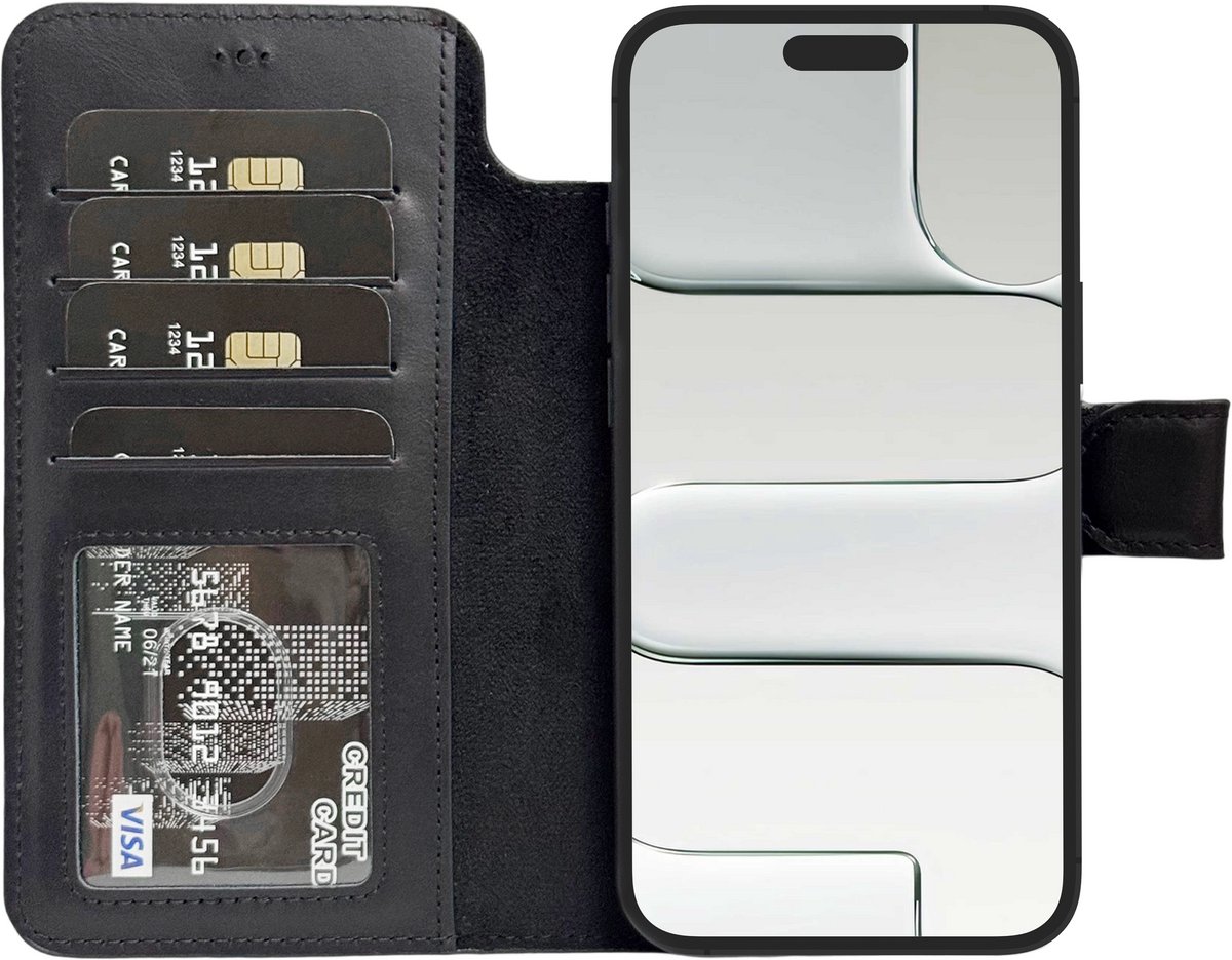 Lykke iPhone 17 Air Hoesje- Echt Leren Hoesje met MagSafe -Pasjeshouder- Uitneembare Backcover –Zwart