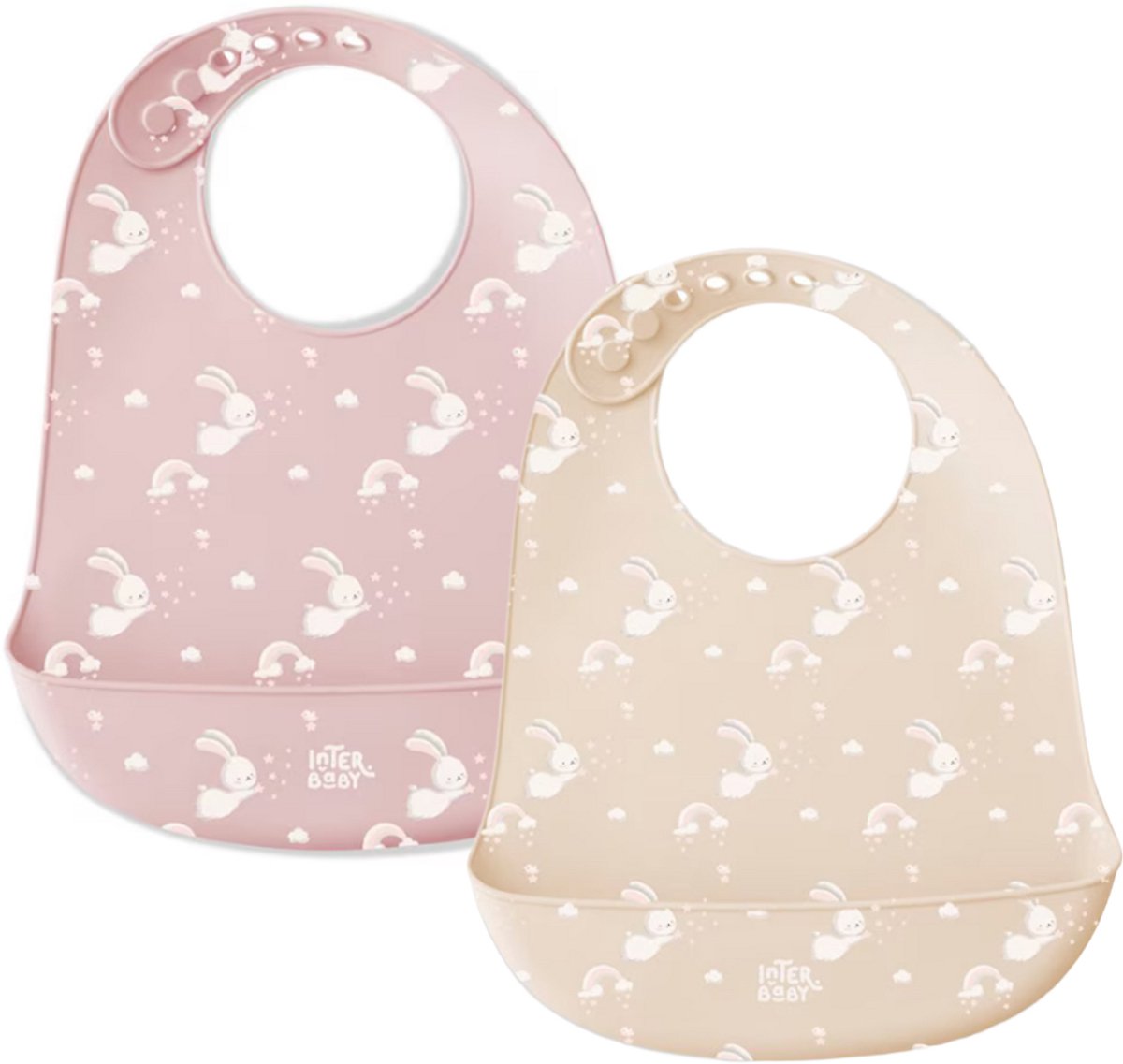 Interbaby 2 x siliconen slab slabber bib beige & roze