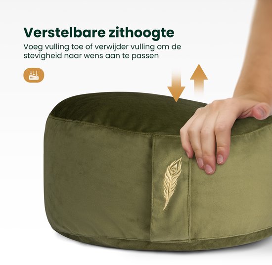 MindBaas - Meditatiekussen - Eco - Rond - Groen Velvet - Dubbel Gestikt - 15 x 33 cm (hoogte x diameter) - Yoga kussen - Yogakussen van MindBaas — afbeelding 4