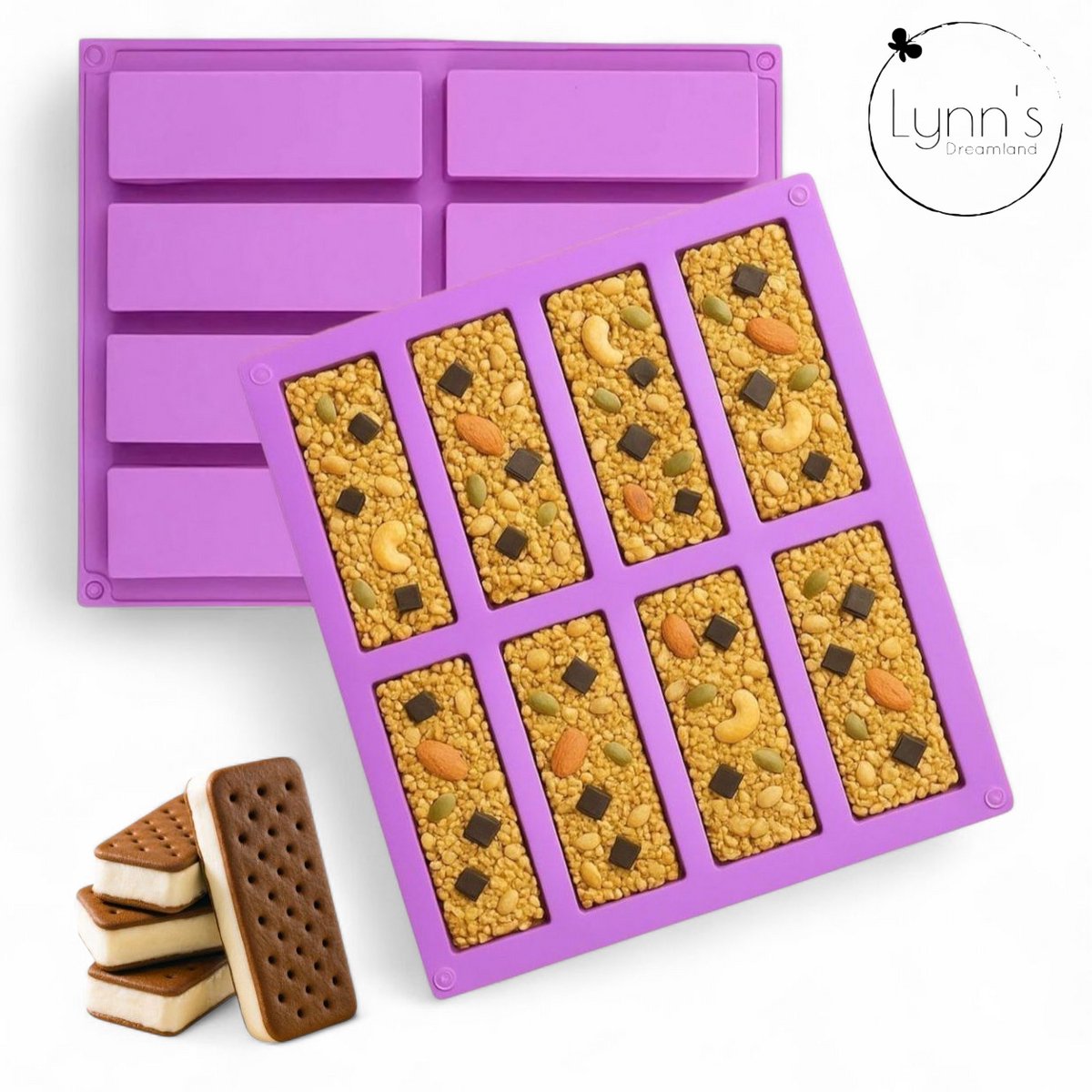 Bol.com Lynn's siliconen bakvorm - Reepvorm - 8 rechthoekige holtes - Geschikt voor snoeprepen, chocolade, granola bars, gebakje... aanbieding