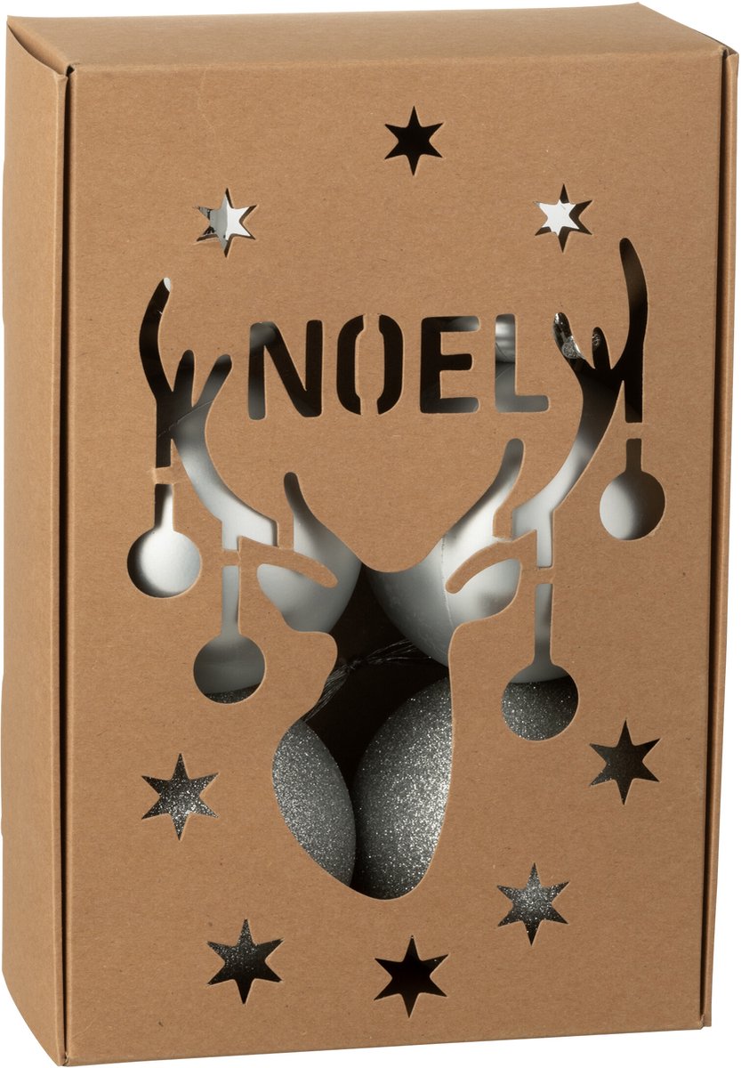 J-Line kerstbal - kunststof - zilver - doos van 6