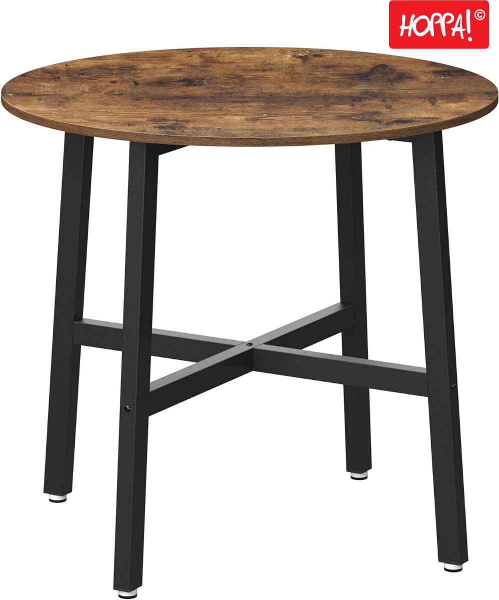 Hoppa! Ronde Eettafel / Keukentafel - Bruin / Zwart - Hout / Staal - 80 x 75 cm