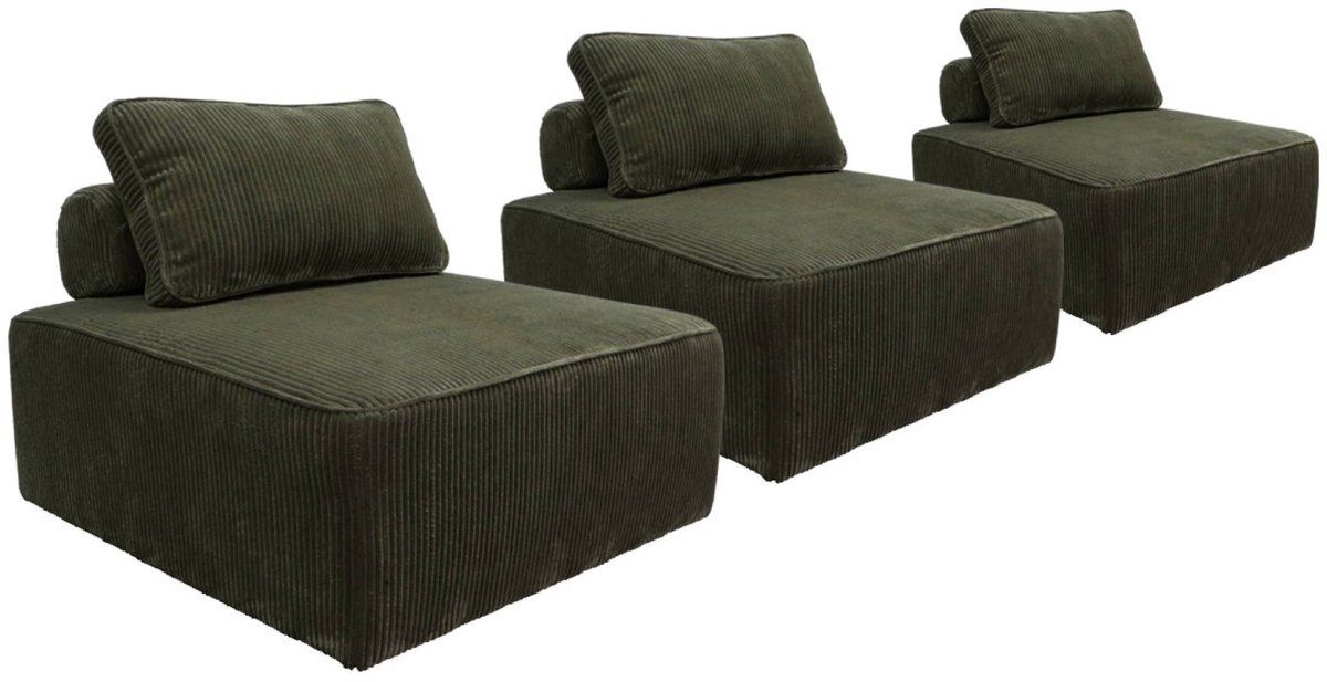 sweeek Set van 3 fauteuils voor modulaire bank corduroy 1 zitplaats l 90 x b 90 x h 78 cm - lao Donkergroen