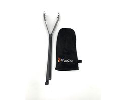 Goldmann Haardset 2-delig - Krokodillentang en Want leder - zwart - BBQ - Houtkachel