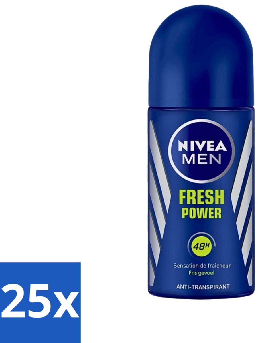 25 x Nivea - Men - Deodorant - Roller - Fresh Power - 50 ml - 48 Uur Bescherming - Anti-transpirant - Deodorant Roller - Mannelijke Geur - Frisheid