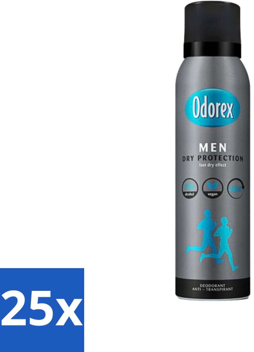 25 x Odorex Men - Deodorant Spray - Dry Protection - Langdurige Frisheid - 150 ml - Mannelijke Deodorant Spray - Langdurige Frisheid - Zweetbescherming - Oksel Droog - Deospray Voor Mannen