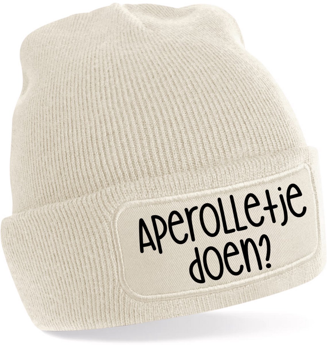 Beanie-Aperolletje doen?-kado-wintermuts-grappig-almond-zwart-skimuts