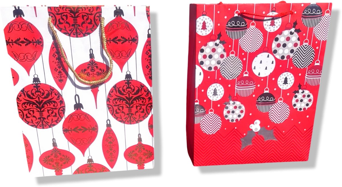 4 Luxe Winter / Kerst Cadeautasjes A4 formaat 33x26cm - Kerst Papieren cadeautasjes met Full-color bedrukking