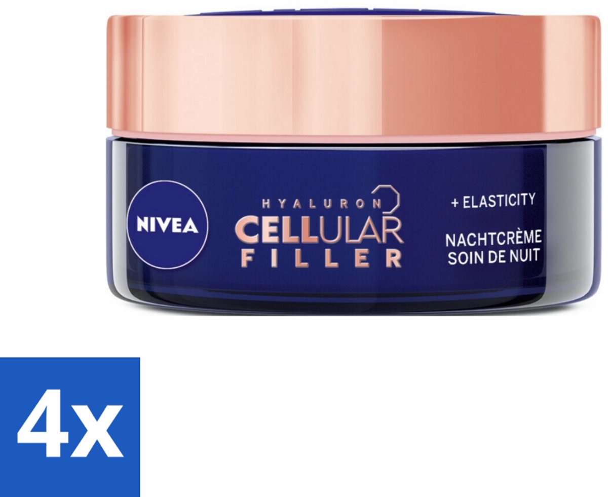 4 x NIVEA - Nachtcrème - CELLular Expert Lift Anti-Veroudering - Voor alle huidtypes - Met Bakuchiol & Hyaluronzuur - Verhoogt collageen & anti-rimpel - 50 ml - Nivea Anti-rimpel Crème - Nachtcrème - Bakuchiol - Hyaluronzuur - Collageen
