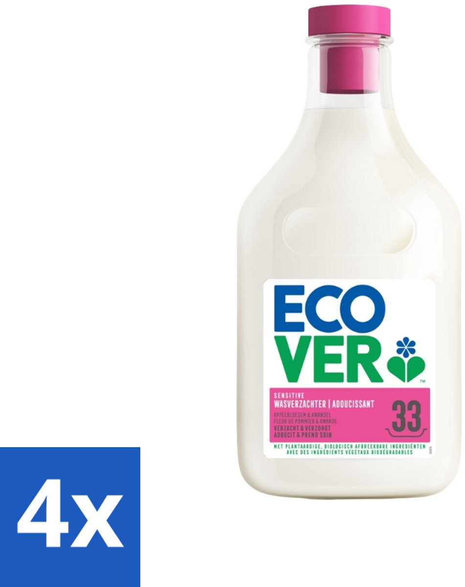 4 x Ecover - Wasverzachter - Appelbloesem & Amandel - 1 liter - Wasverzachter - Appelbloesem - Amandel - Biologisch Afbreekbaar - Plantaardige Ingrediënten
