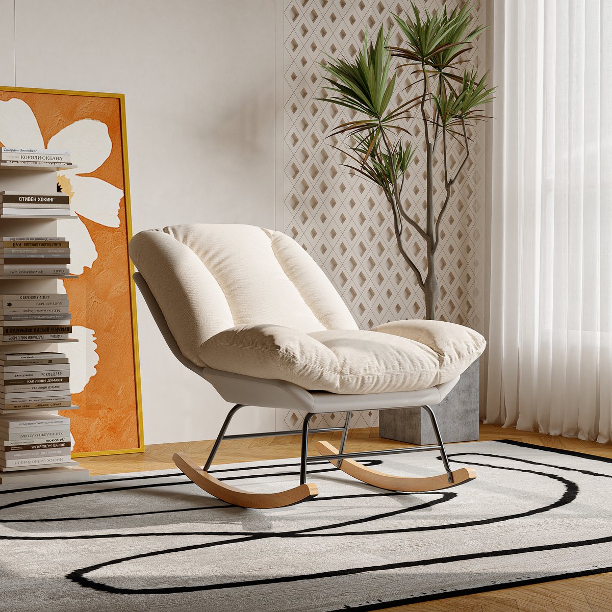 Schommelstoel – 5-stand Verstelbare Rugleuning – Comfortabele Relaxstoel voor Woonkamer of Slaapkamer