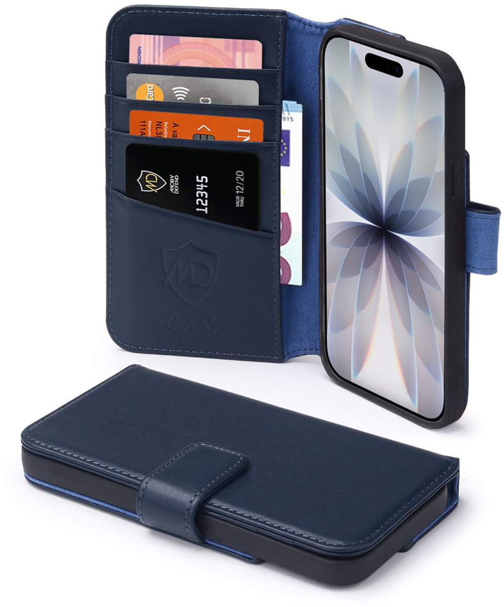 MobyDefend Hoesje - Geschikt voor iPhone 17 - Luxe Leren Wallet Bookcase - Blauw