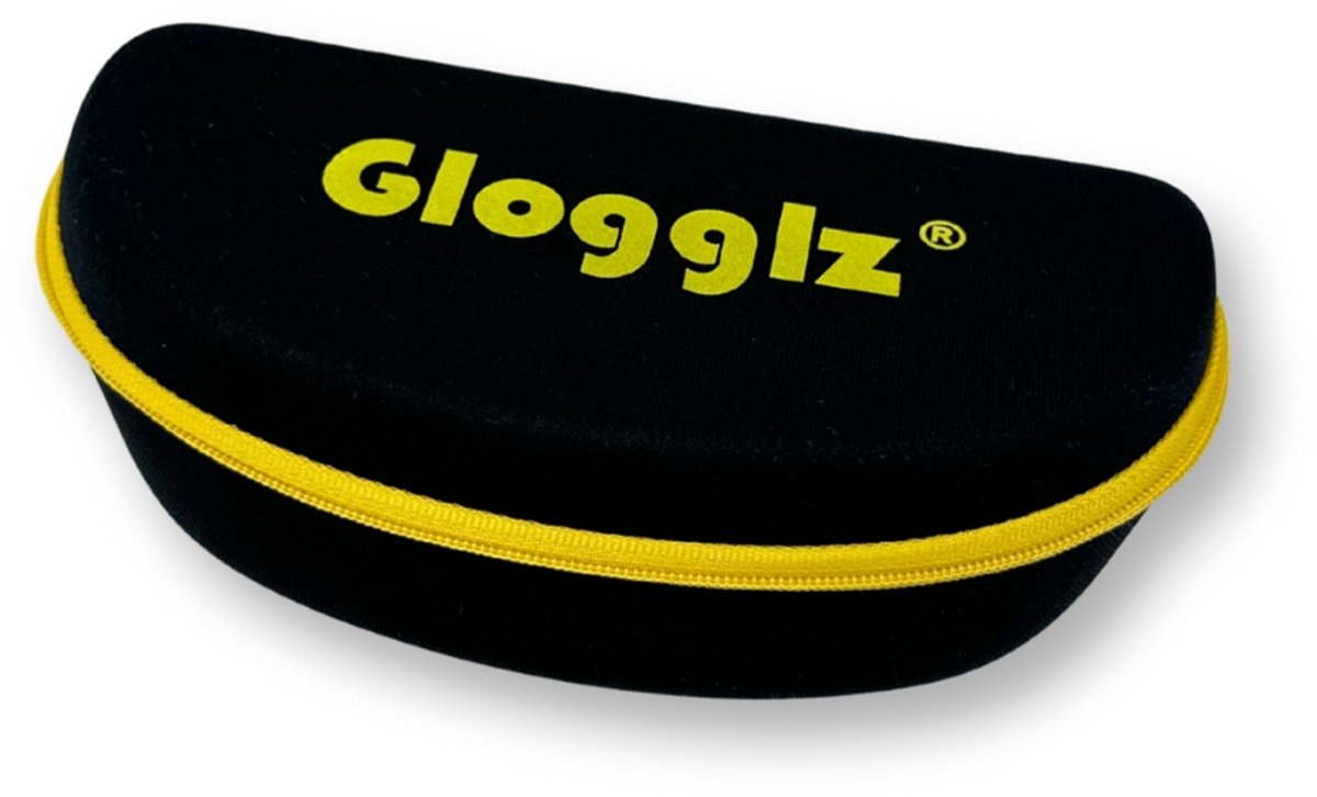 Glogglz® Hardcase Brillenkoker – Zwart/Geel – Sportbril Bescherming – 16 cm